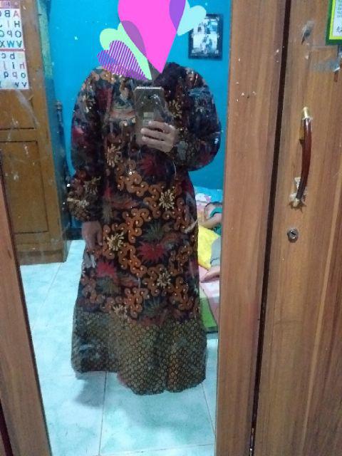 Couple Batik Gamis Sogan Sania Ruffle Syari