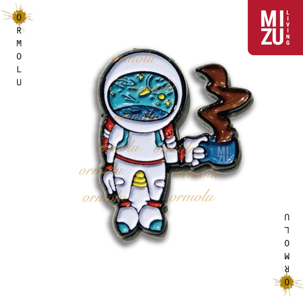 ORMOLU ASTRONAUT CAFE Enamel Pin Bros Coffee Space-Themed Jewelry