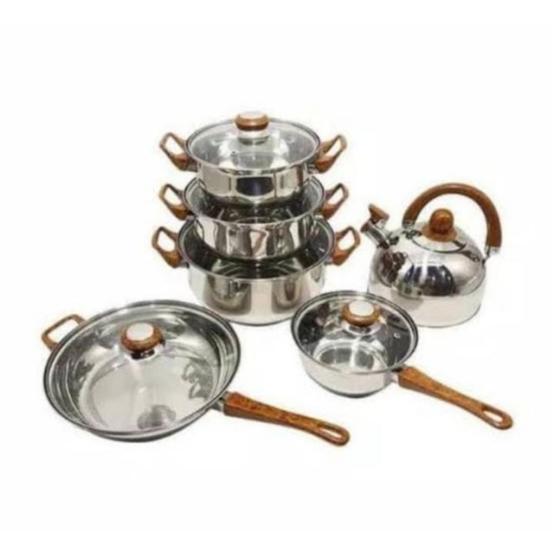 panci set  teko kayu stainless