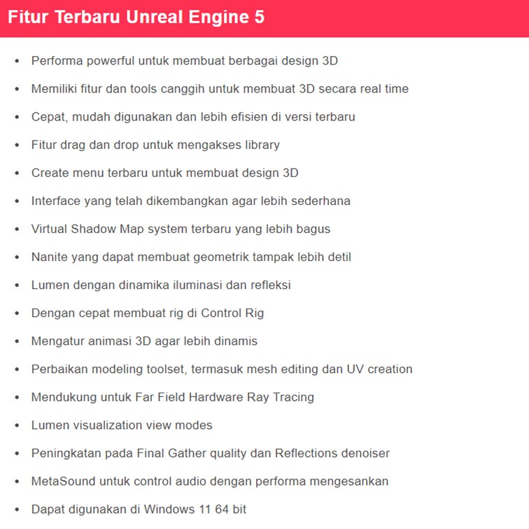 Unreal Engine 5 versi 2022 Full Version Software Design 3D Game Creator aplikasi game engine 3D