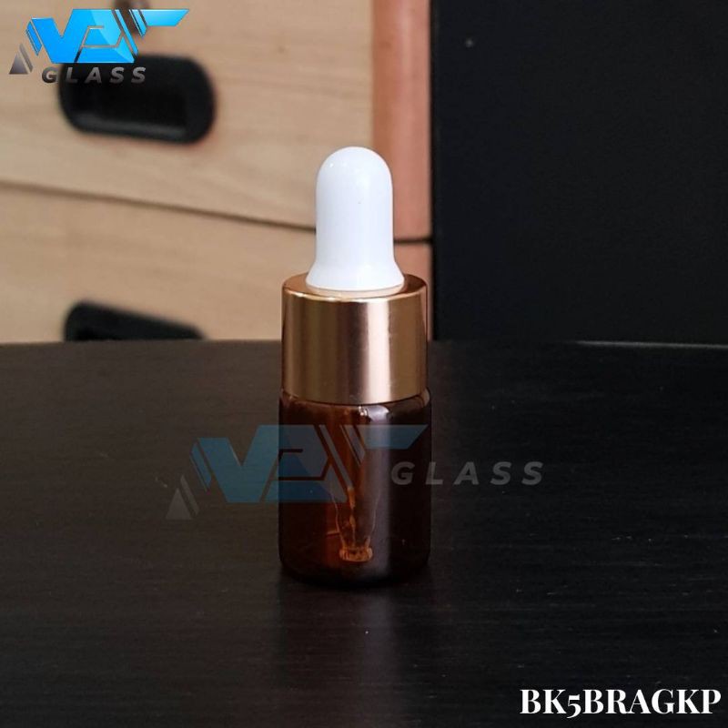 botol kaca pipet 5ml amber / coklat - ring almunium gold)