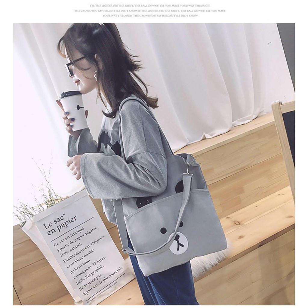 XIA03 Tas Wanita Tote Bag Korea Bear Face Resleting Murah Impor Brand New TKM