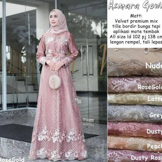 TERBARU ASMARA GOWN GAUN PESTA GAMIS SYAR'I MUSLIMAH WANITA KAIN IMPORT GROSI - ROSE GOLD, STANDART