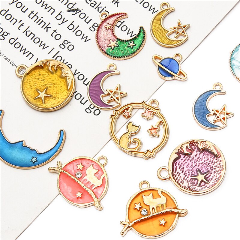 8Pcs Mixed Cute Moon Stars Globe Charms DIY Earrings Bracelet Pendant Neacklace Accessories For Jewelry Making