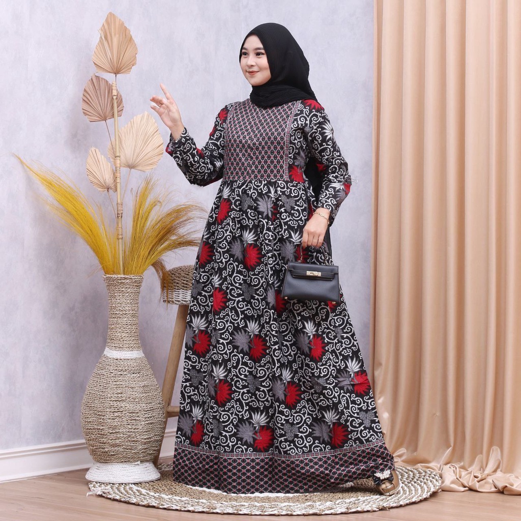 Batik Gamis Wanita LD 120, Gamis Batik Jumbo, Gamis Batik Kombinasi, Gamis Modern,Dress Batik Wanita