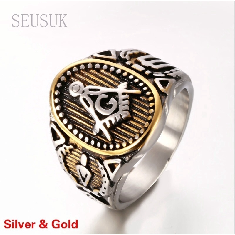 Cincin Titanium Steel Gaya Punk Vintage Warna Emas untuk Pria