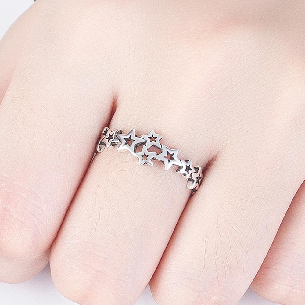 Cincin Adjustable Desain Bintang Bahan 925 Silver Gaya Retro Untuk Wanita