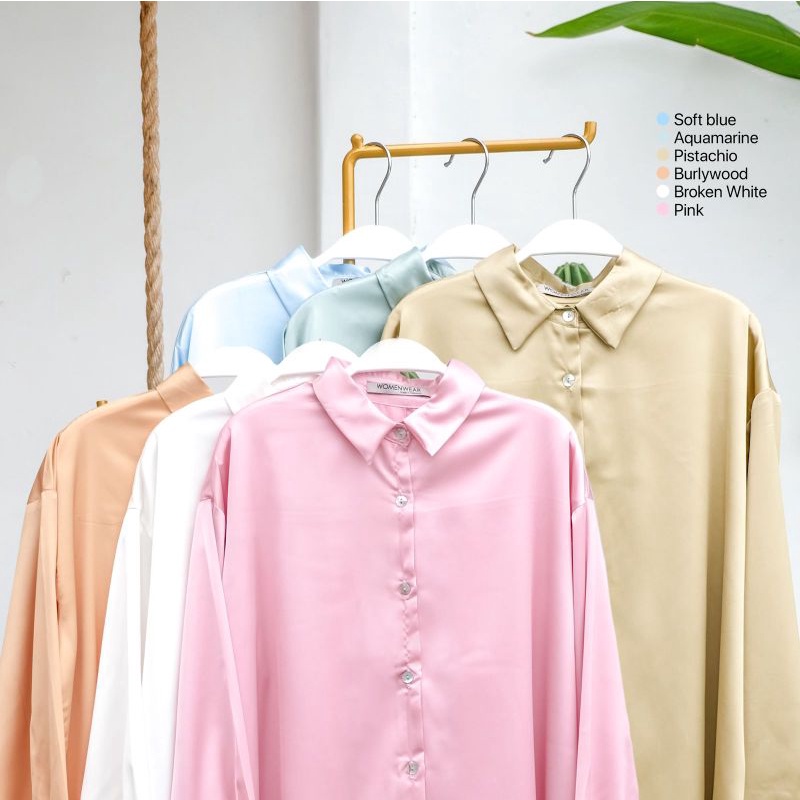 MESHA SHIRT | KEMEJA SILK LENGAN PANJANG ATASAN WANITA POLOS