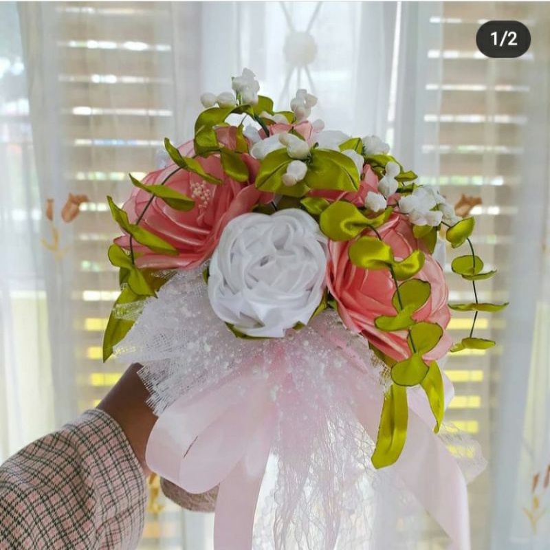 BUKET BUNGA PENGANTIN/ WEDDING BOUQUET- Buket Bunga Palsu Pita Satin