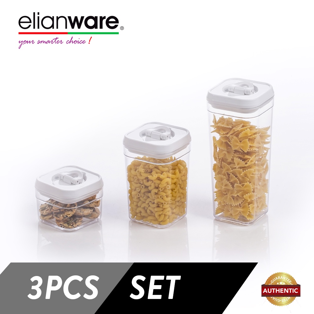 Elianware Lid Lock Airtight Square Canister Food Container Storage Milk Toples (3 Pcs)