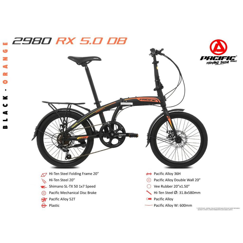 FOLDING BIKE/SEPEDA LIPAT 20 INCH/ 20 LIPAT 2980 RX 5.0 DB 7SP PACIFIC
