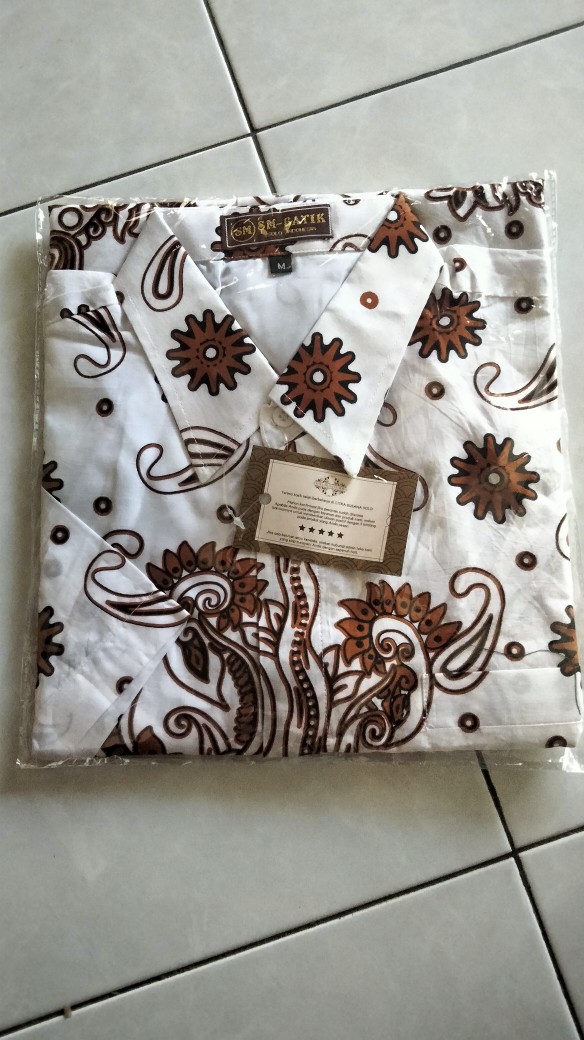 Keris Putih Pendek Kemeja Batik Pria Full Furing Bahan Katun Sragenan