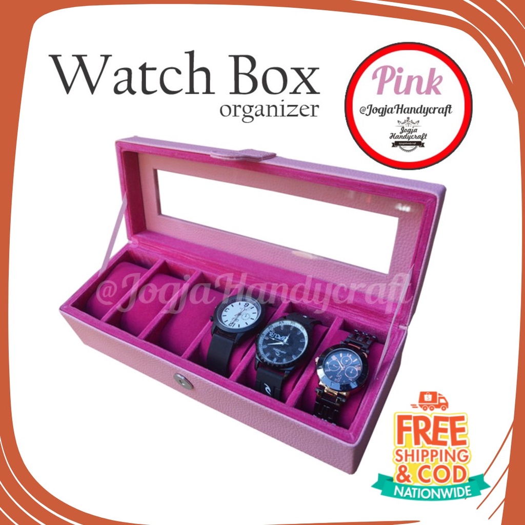 JAm Cewe Pink Bue Sky Gold Silver rubber Anti karat Air / Baby Pink Watch Box For 6 Pcs Watches