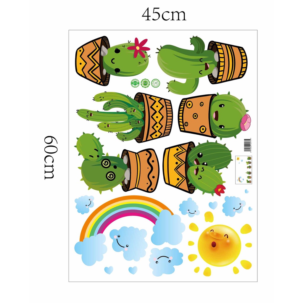 Reliza Wall Sticker Pot Garden Cactuc N Rainbow Kaktus Pelangi Stiker Dinding LDR96216