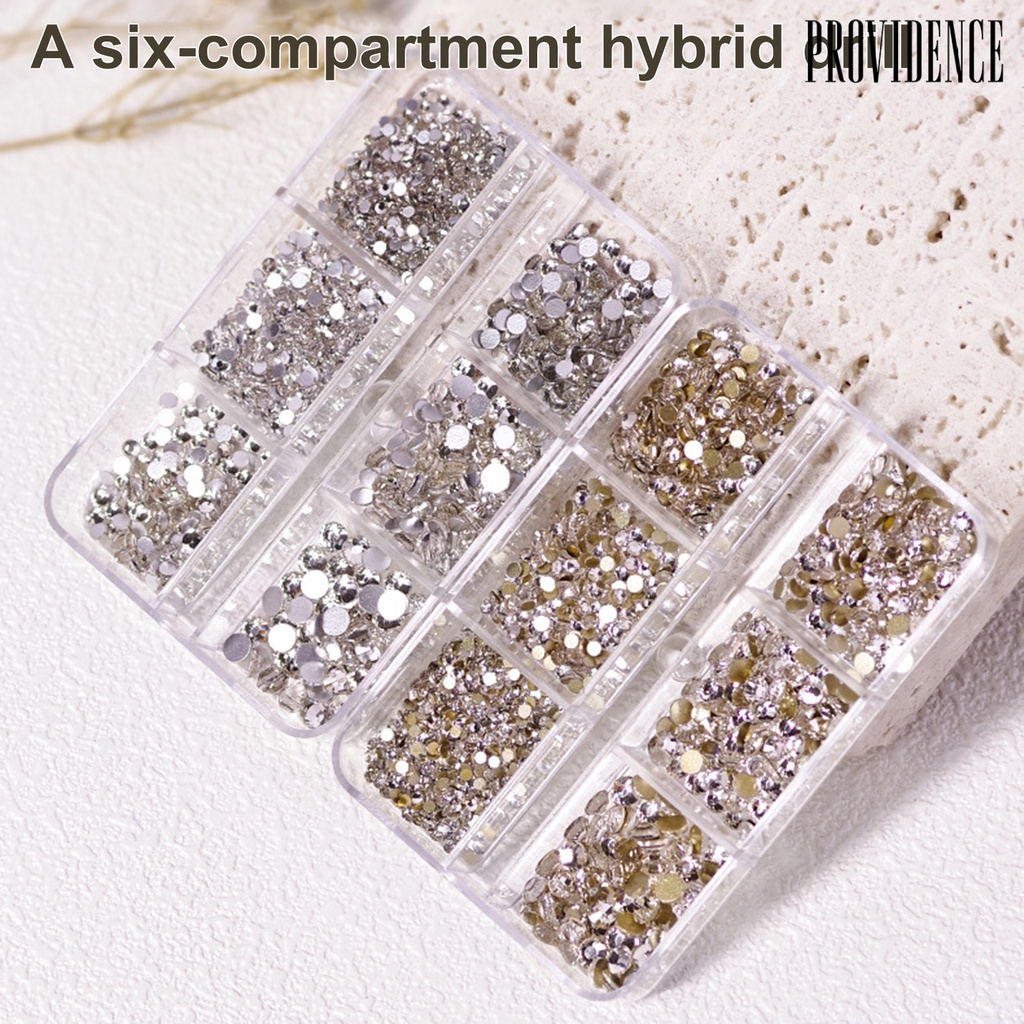 Providence 6 Grids/Box 1688Pcs Fingernail Ornament DIY Decorative Glass Nail Art Accessories Super Flash Rhinestone for Personal Use
