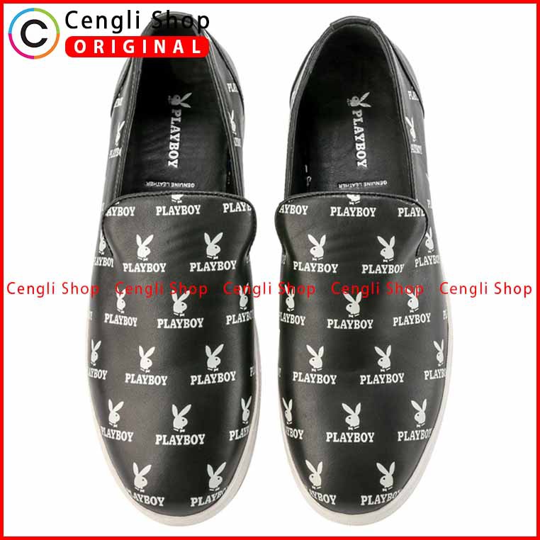 SEPATU PLAYBOY SLIP ON CASUAL PRIA ORIGINAL KULIT ASLI HITAM PLM9