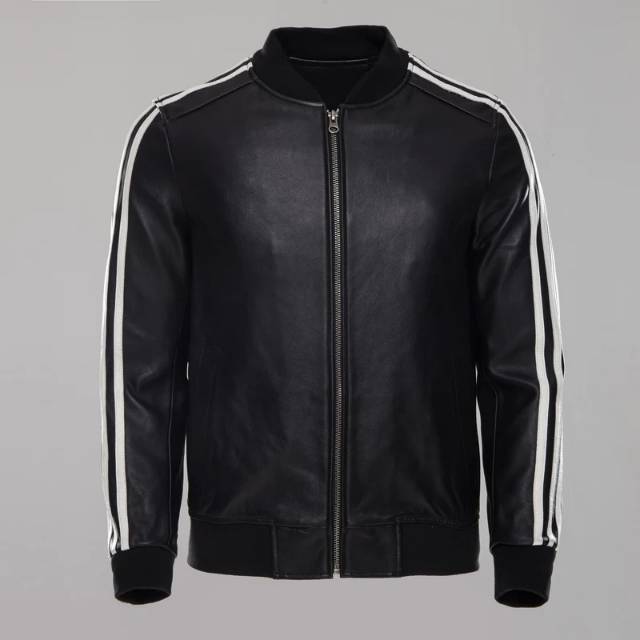 JAKET KULIT PRIA GARIS PUTIH KUALITAS SUPER KULIT DOMBA ASLI
