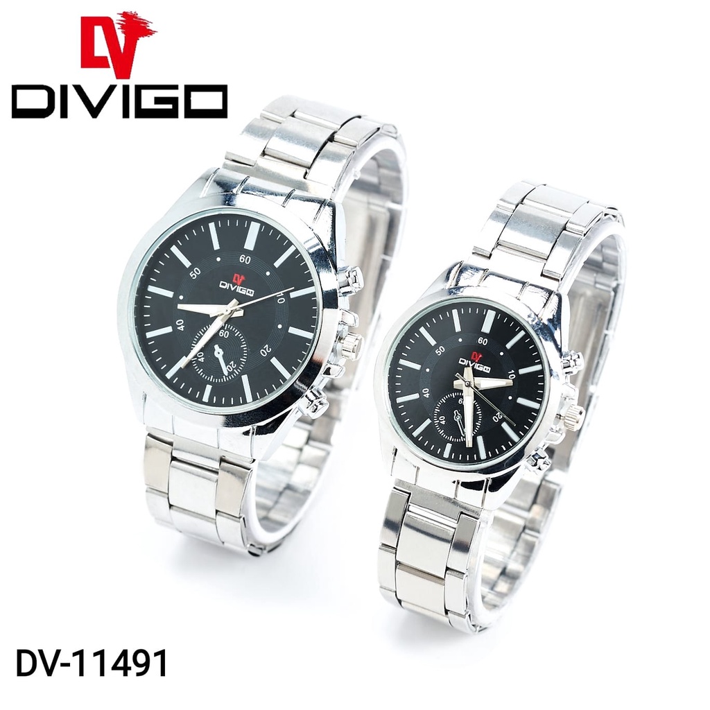 (BW harga sepasang) Jam Tangan Couple Pria/Wanita DIVIGO Original Analog Stainlissss Steel DV-11491