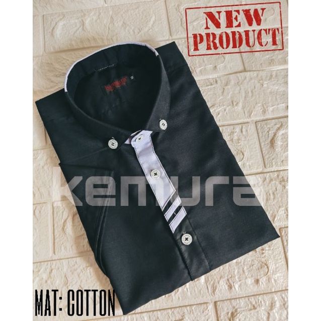 Kemura-kemeja pria lengan pendek/kemeja hitam kombinasi putih