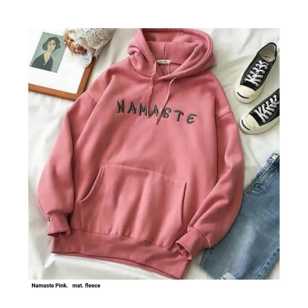 Namaste Sweater Hoodie Wanita//Namaste Tren Masakini-baby pink