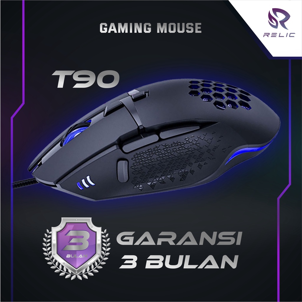 Mouse Gaming Ergonomis 7200DPI 4 LED USB 8 Buttons Aksesoris Laptop Desktop Relic T90 Termruah Premium