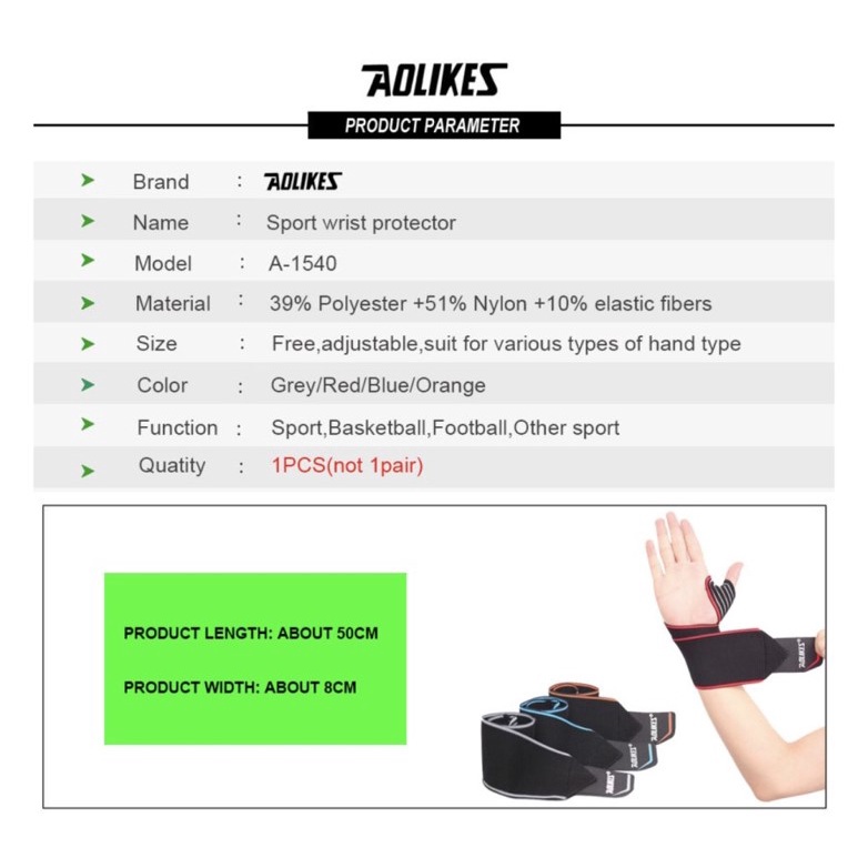 Aolikes Wrist Support Band Wrap Strap Gym Deker Pergelangan Tangan 1540