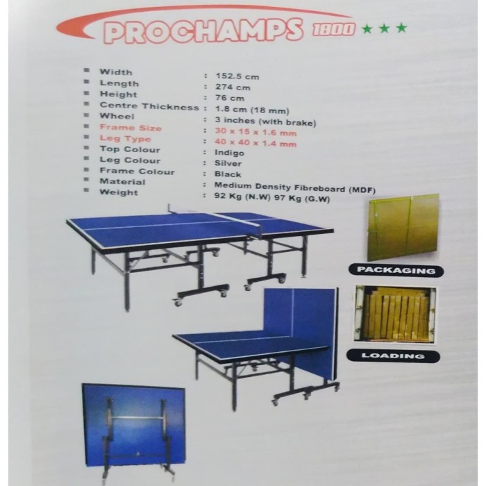 Meja Pingpong / Meja Tenis Meja - PROCHAMP 1800 (MDF 18 mm)