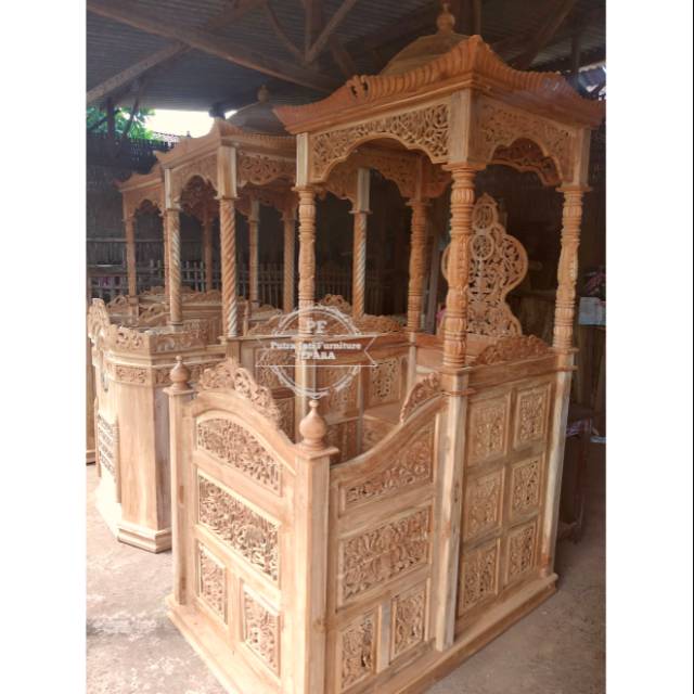 Mimbar Full Ukir Full Kayu Jati Jepara, Mimbar Khotbah Jati Ukir, Mimbar Masjid Ukiran