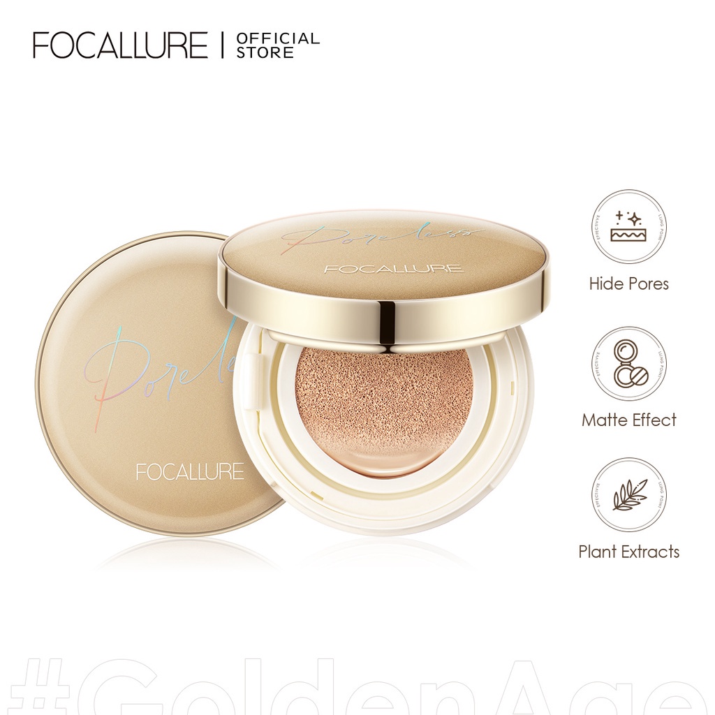 FOCALLURE Poreless BB Cushion Foundation Full Coverage Waterproof Foundation #GoldenAge Celebshine