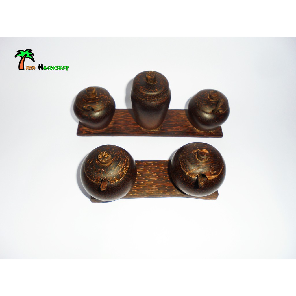 ARENHANDICRAFT Satu set tempat bumbu kayu aren