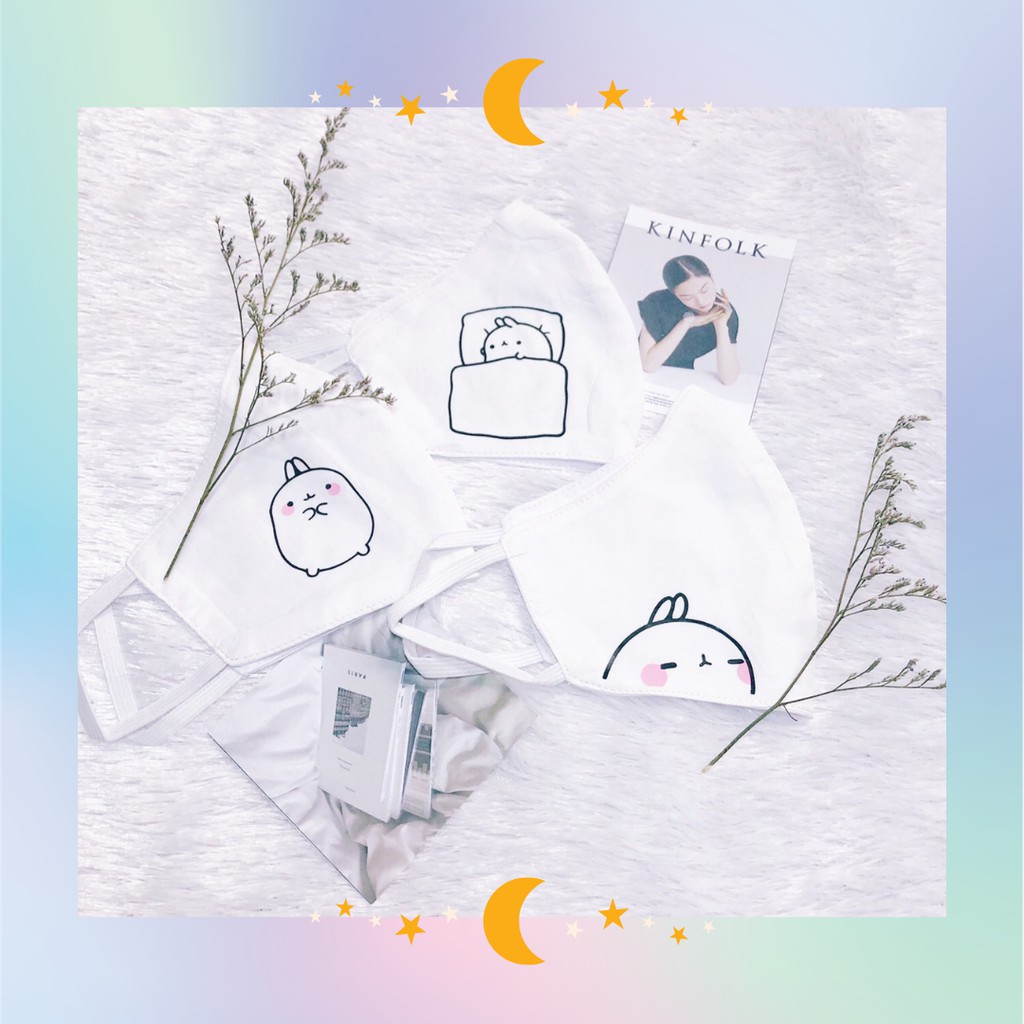 Masker Kain Dewasa Non Medis Washable Cover Mask Earloop Lucu Karakter Molang Korean Bunny