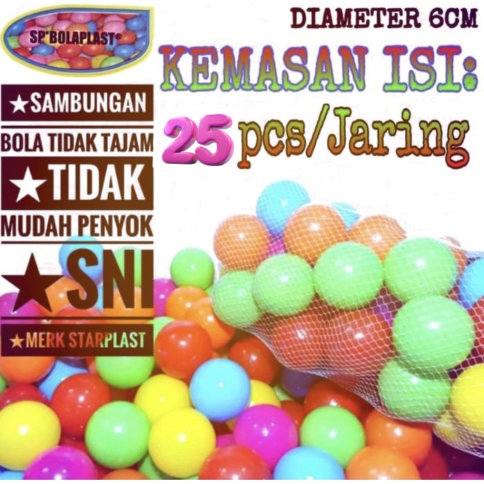 Mainan Anak Bola Plastik Mandi Bola Isi 25pcs Bahan Plastik Warna Warni CERAH ber SNI