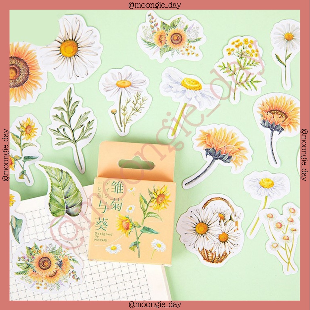 

45 PCS/BOX STIKER KERTAS TEMA SUNFLOWER DAISY ASTER FLOWER DAUN BULLET JURNAL DIY POLAROID DECO DIARY LUCU MURAH
