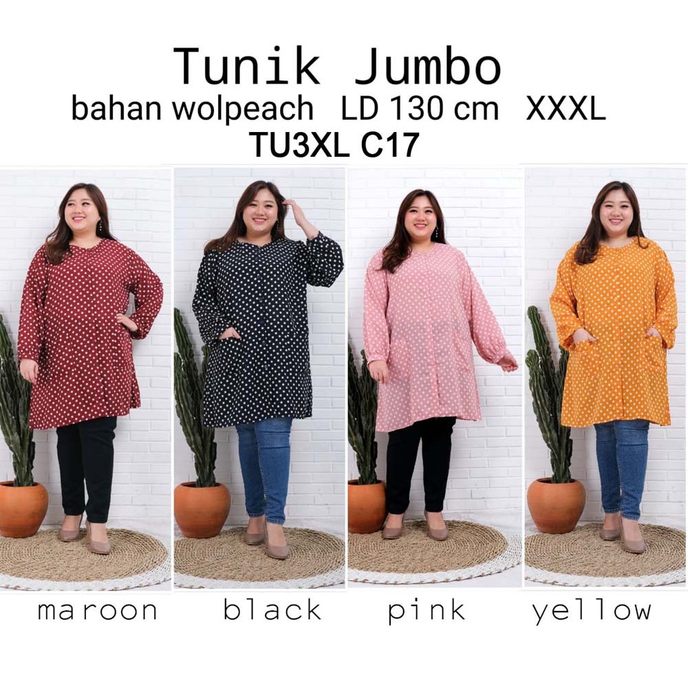 BIGCLO - (COD) LD 130cm Baju Atasan Tunik Wanita Jumbo TU3XL Muslim Lengan Panjang Bigsize Motif