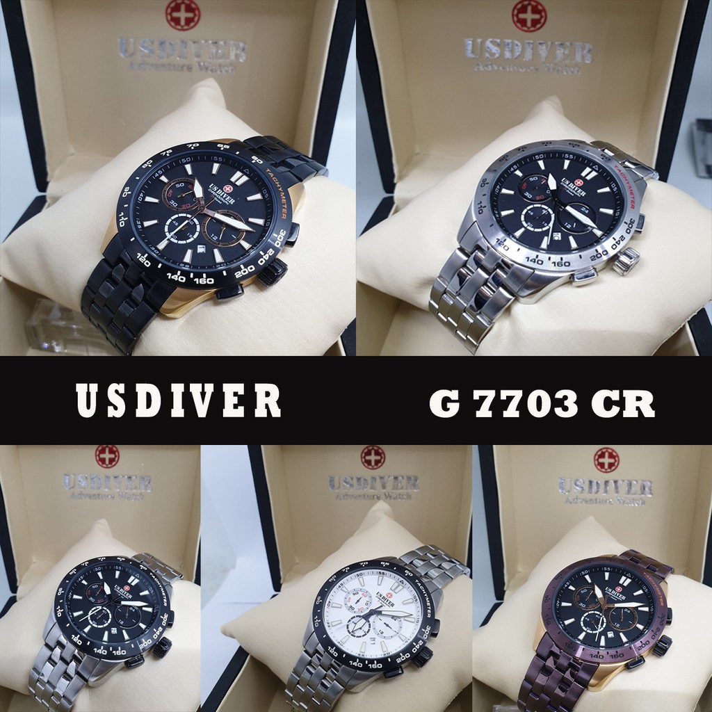 Jam Tangan Pria USDIVER  G 7703 CR All Stainless Steel Original Dia 4,5 Cm