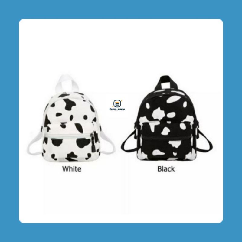 Veronica Tas Ransel Perempuan Mini Motif Sapi Lucu terbaru Korean Style tanpa gantungan EMOEMO