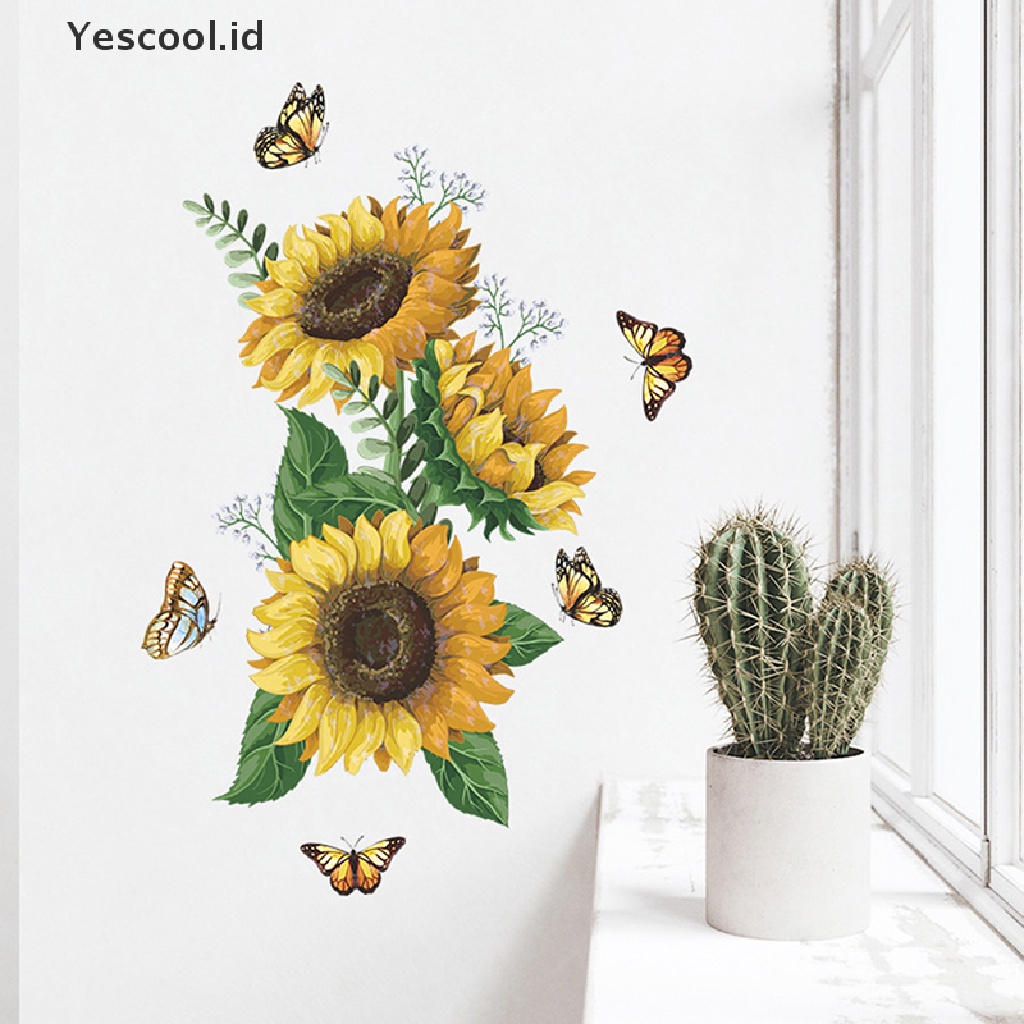 【Yescool】 Sunflower Wall Sticker Kitchen Waterproof Decals  For Bedroom Home Decoration .