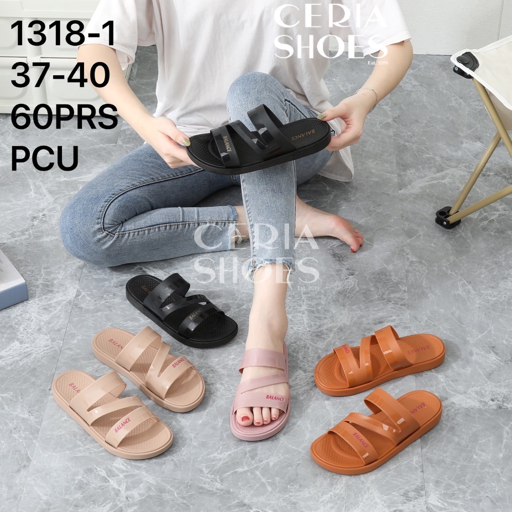 BALANCE Sandal Jelly Slop Wanita Import Karet PVC Elastis Super Empuk Rubber Halus Motif Pattern-Z Sendal Teplek