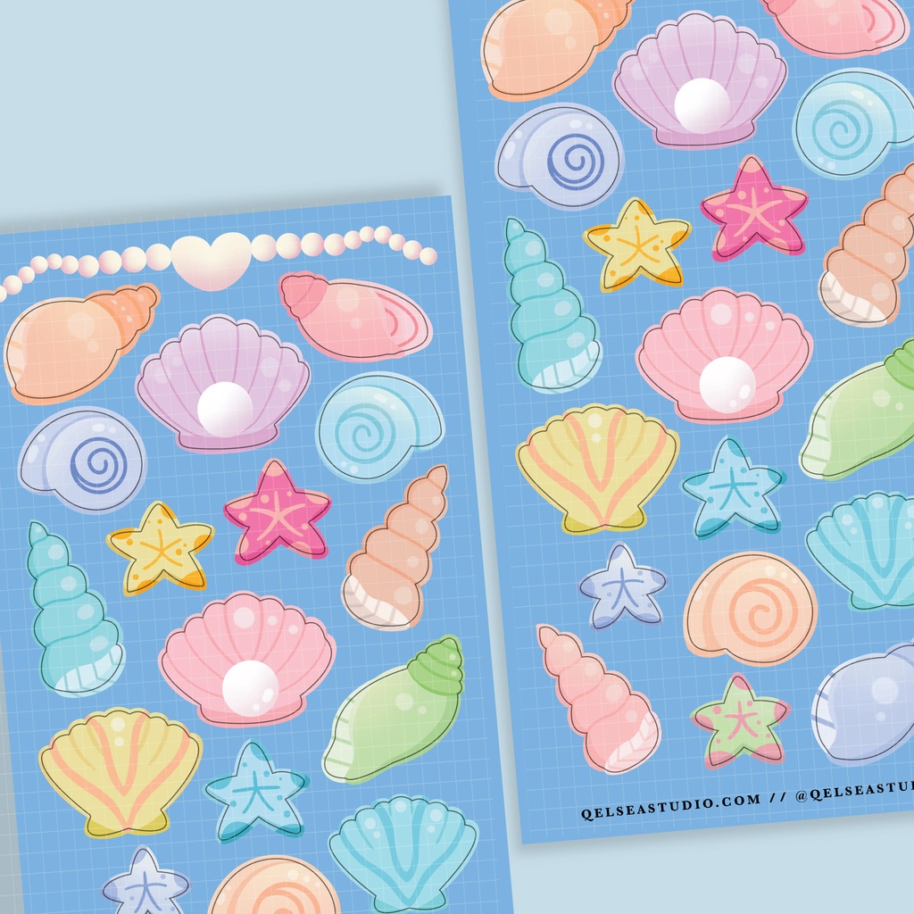 

QELSEA STUDIO Seashell Deco Sticker Sheet - Stiker Dekorasi - Journal Sticker - Cute Sticker
