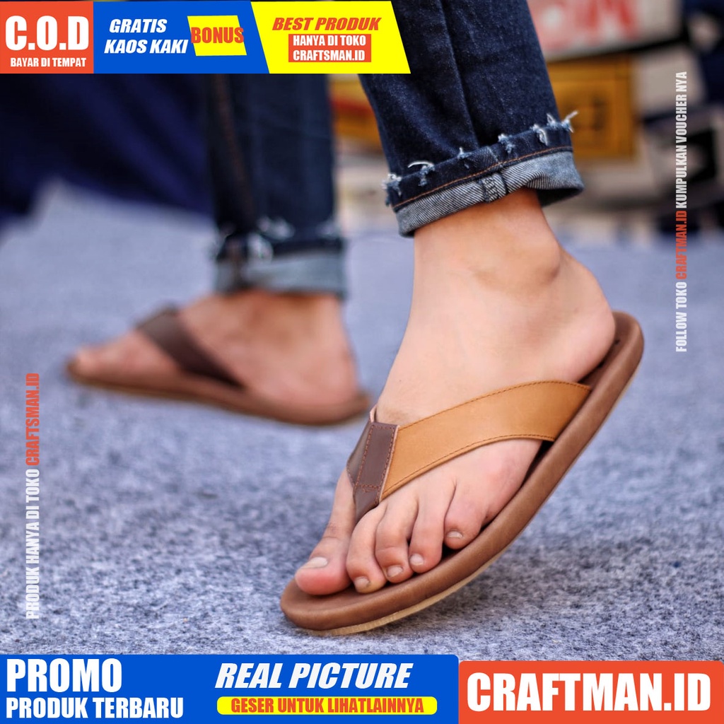 CRAFTS JAVIT SANDAL KULIT PRIA BLACK BROWN SENDAL CASUAL JEPIT PRIA