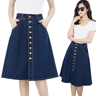 [#6072] Gloria Denim Skirt/Rok wanita kancing/Rok jeans/Rok midi denim/Rok jeans wanita/Rok Jeans Korea/Rok wanita