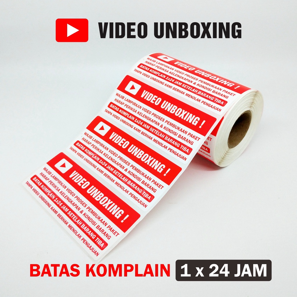 Sticker Label Wajib Video Unboxing Stiker Pengiriman Paket OlShop 8,5 x 3,5 cm (1 roll isi 500 pcs)-1 x 24 jam