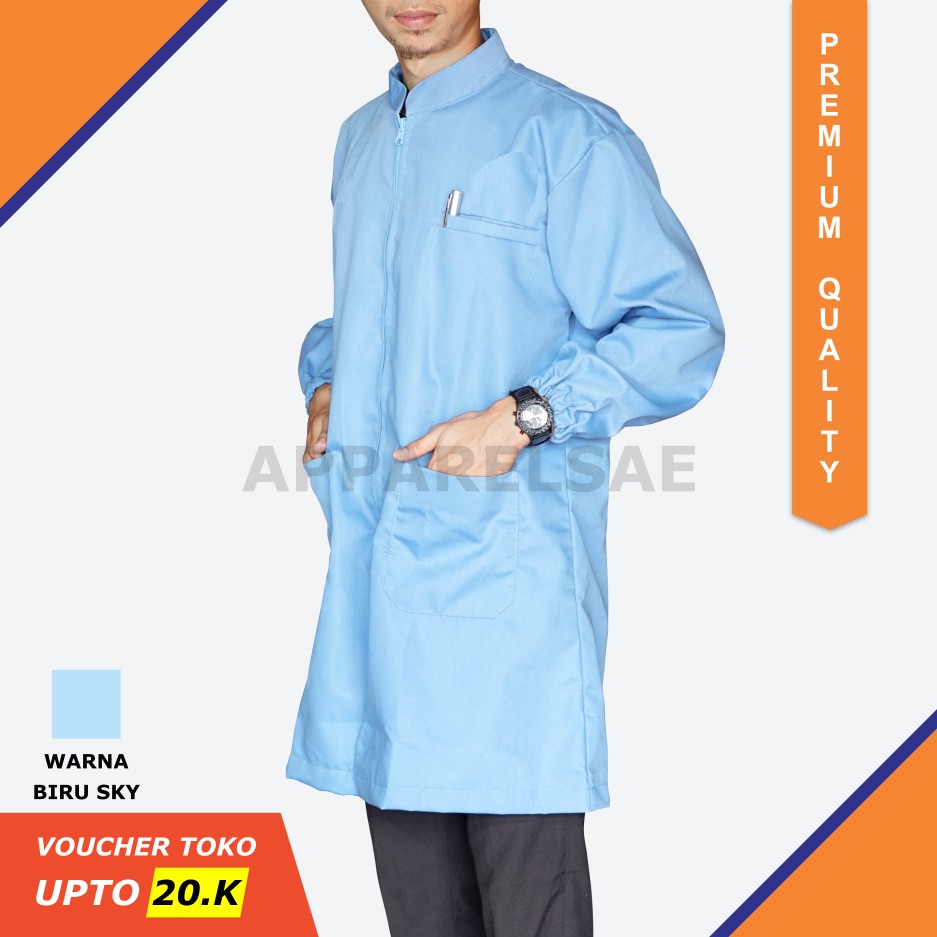 Jas Lab Jas Laboratorium Warna Biru Lengan Panjang Karet Murah