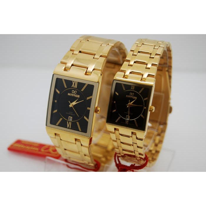 Limited Jam Tangan Couple mirage 7908M Gold/Black Terbatas
