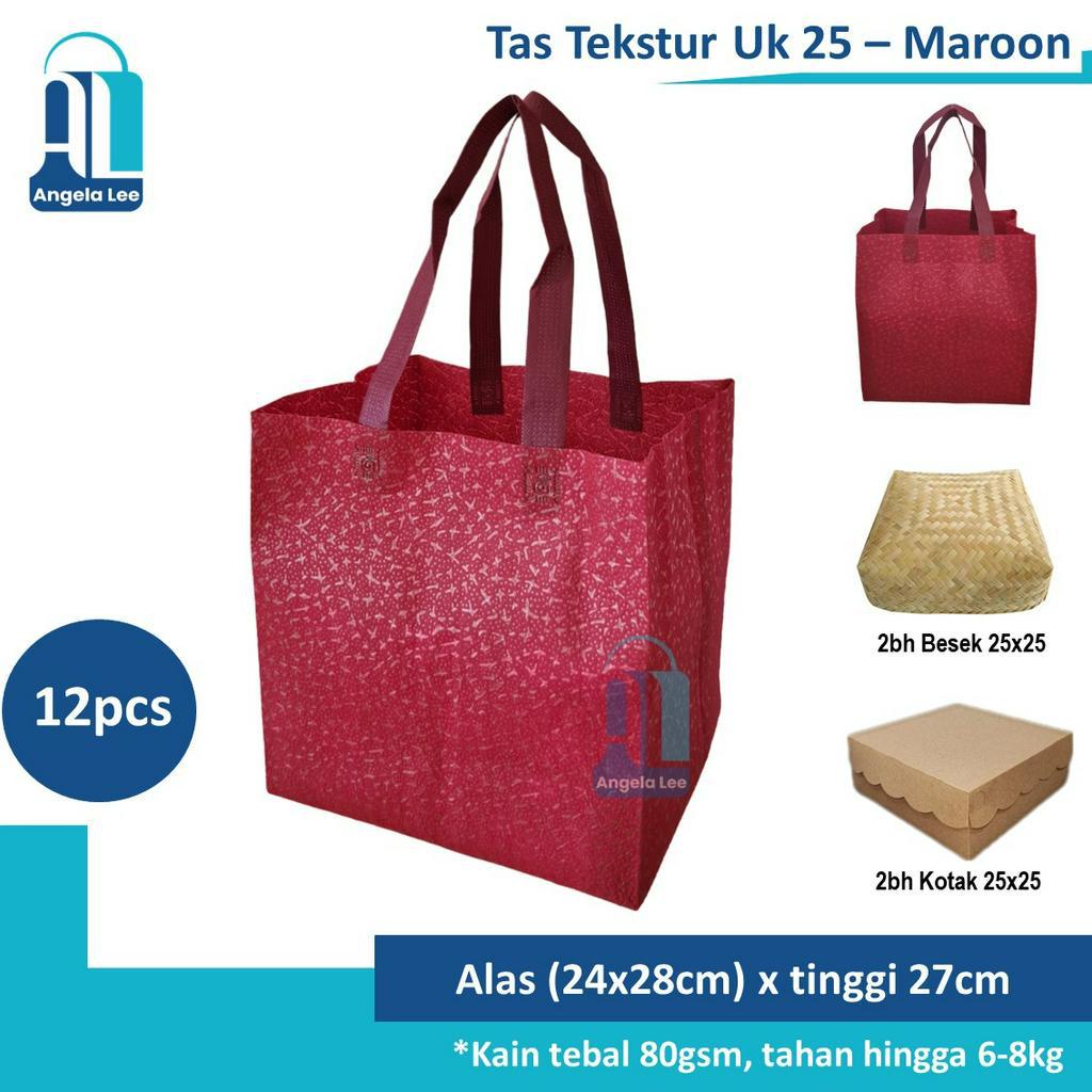 12pcs Tas Kain Spunbond Motif Tekstur Timbul Mewah muat 2box 25x25 Hijau Bunga Hajatan Syukuran