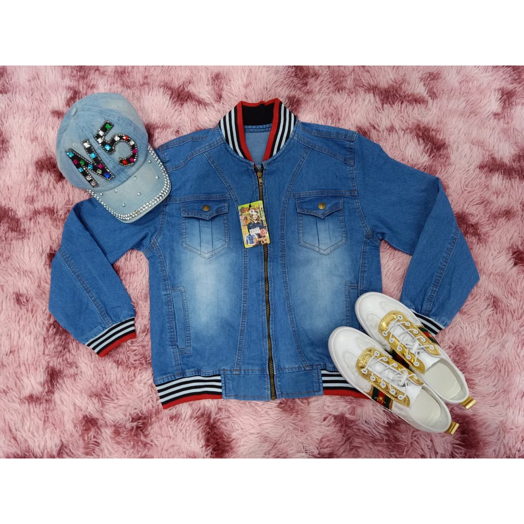 MC girl - Jaket Jeans Bomber Premium Wanita / Jaket Lepis Polos Pinggang Karet Cewek