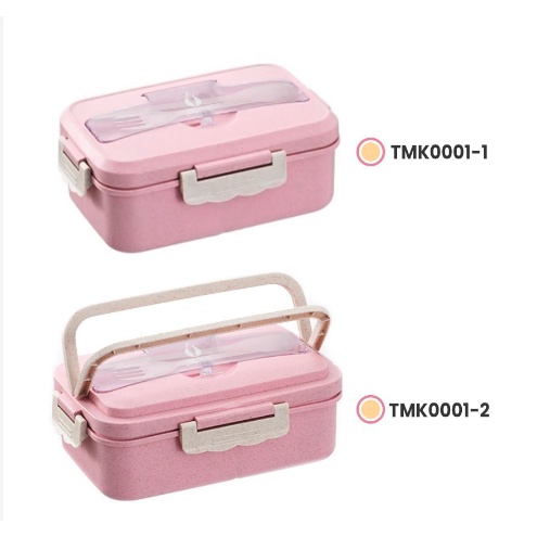 FREE SENDOK Tempat Makan FOOD GRADE Pink Lengkap - Lunch box set Jerami Gandum kotak makan / free Sendok / 1000ml