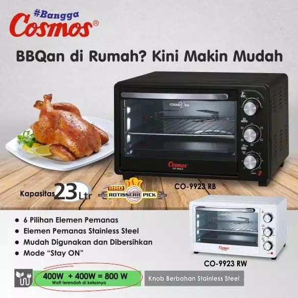 COSMOS OVEN LISTRIK CO 9923 RB / OVEN LISTRIK 23 LITER / CO9923RB dengan Rotisserie Panggang Ayam