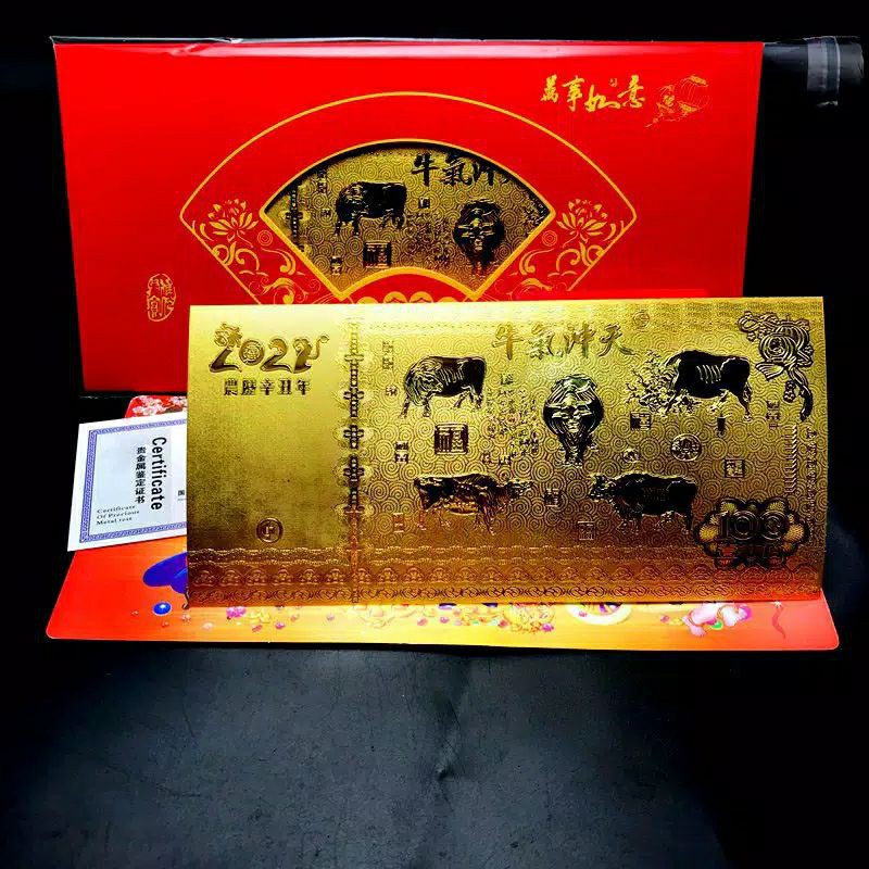 Fourfashion 2021 Angpao Emas Shio Sapi Tahun Amplop Imlek  CNY 24karat Angpao Emas Asli 24K