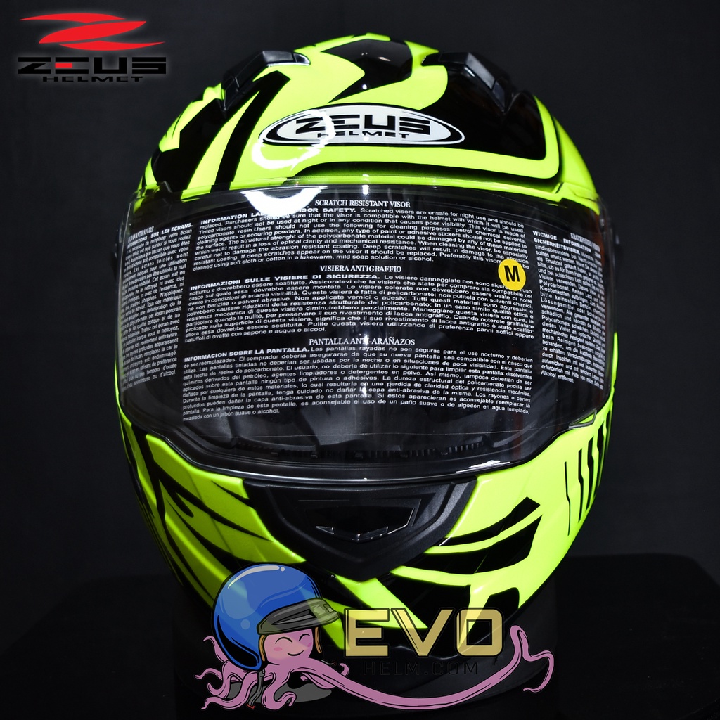 HELM ZEUS FULL FACE FLUO YELLOW AL34 BLACK - FREE SMOKE VISOR ZEUS ORIGINAL ( ONGKIR 2KG )